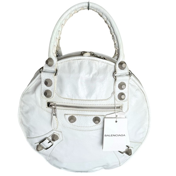 NEW BALENCIAGA Giant Sphere City Bag White Lambskin Leather Bag Made in Italy - Picture 1 of 17